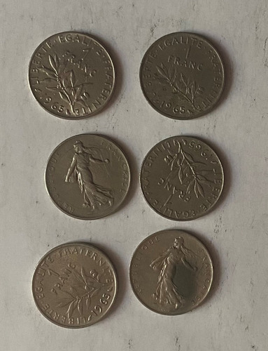 Francia 6 Monedas De 1 Franco De 1965 Lote 948/10m