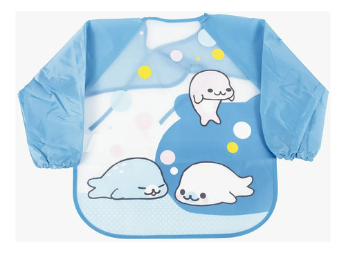 Babador Infantil Com Manga Foca Azul