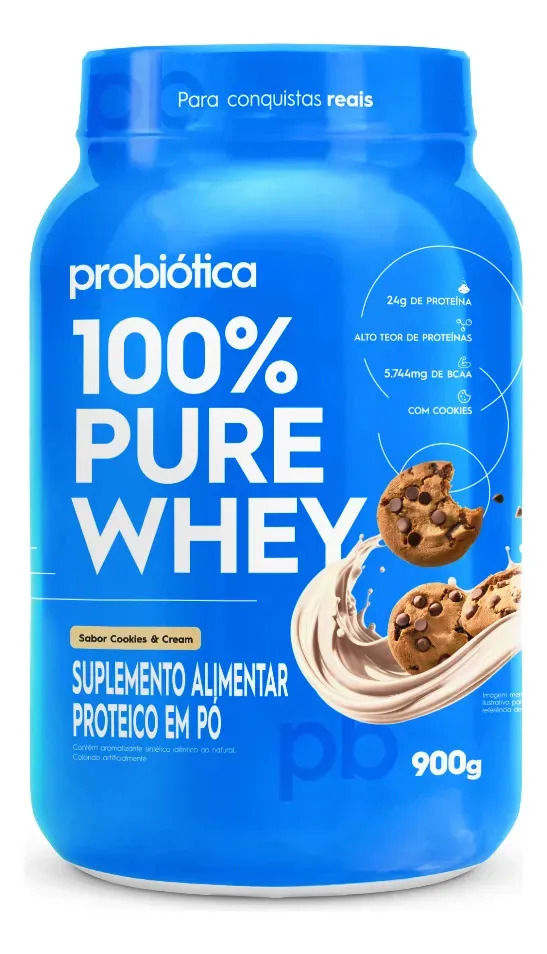 100% Pure Whey 900g Cookies & Cream Whey Concentrado Probiótica