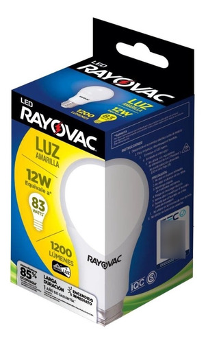 Lampara Led 12w = 83w Luz Amarilla Calida Rayovac 1200 Lumen