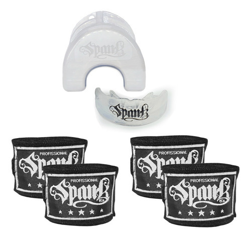 Kit Boxe 2 Pares Bandagem 3m 1 Protetor Bucal Moldável Sabor Transparente