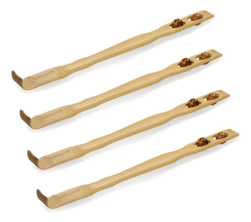 Kit X 4: Rascador De Espalda Bambú Natural Relajante 46cm Color Madera