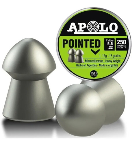 Balines Apolo Pointed 5.5 X250 Aire Comprimido 18 Grains