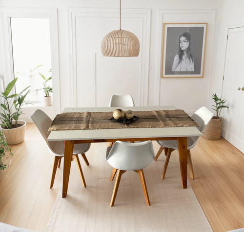 Juego Comedor Escandinavo Mesa Nórdica 120 + 4 Sillas Tulip Blanco