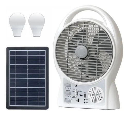 Ventilador Recargable Solar 6 En 1 Radio Fm Luz Led 8029