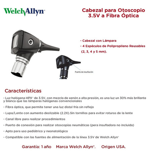 Imagen 4 de 10 de Cabezal Para Otoscopio 3.5v A Fibra Óptica Welch Allyn