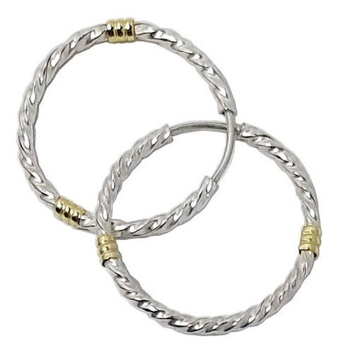 Aros Cubanos Torneados N4 26mm Plata 925 Y Oro 18k Argollas