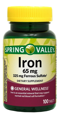 Hierro 65mg Spring Valley Usa Iron Suplemento