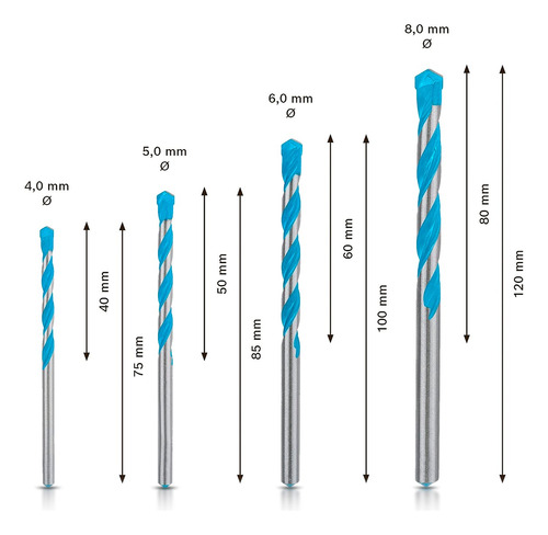 Imagen 3 de 8 de Set 4 Mechas Multi Material Multiconstruccion Juego Bosch