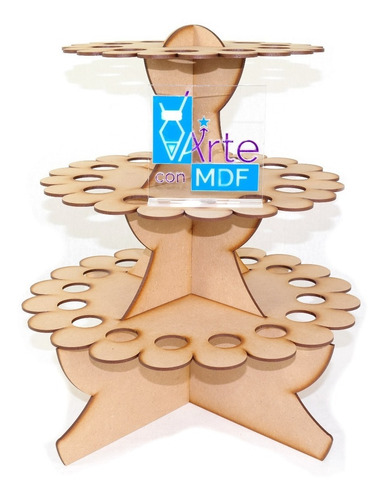 Imagen 4 de 5 de Base Cupcakes Nube Redonda Portaconos 3 Pisos Muffins Mdf