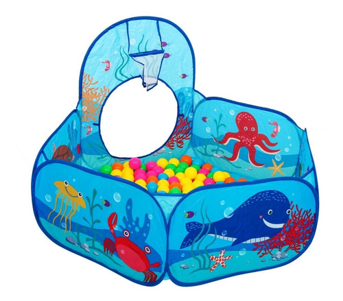 Carpa 3 En 1 Túnel Azul Mar Piscina Con 250 Pelotas Niños