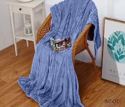 Cobertor Manta Casal Aveludada Canelada Soft Azul Bic Casa Laura Enxovais