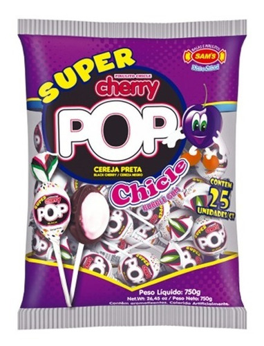  Pirulito Super Cherry Pop Cereja Preta Original Sam´s 25und