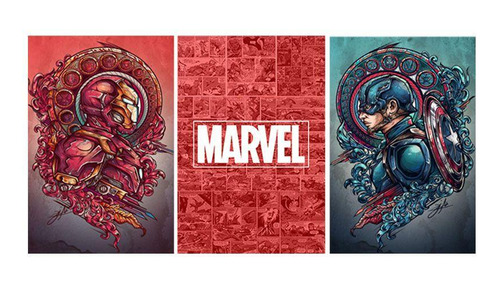 Kit Trio 3 Poster Decorativo A3 Brilhante Marvel Vingadores