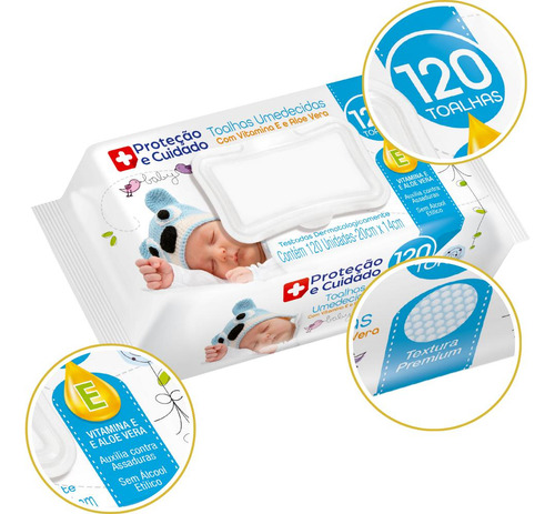Kit 12 Toalha Umedecida Proteção Cuidado Aloe Vera Vitaminae