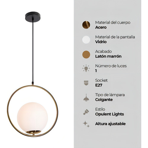 Lámpara Colgante Opulent Blanco Bronce E27 40w 1 Luz Lumimexico 23105-2
