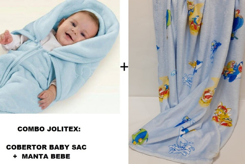 Kit Jolitex Enxoval Cobertor Baby Sac + Manta Bebe Menino