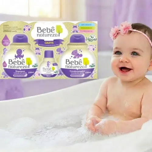 Kit Bebe Natureza 490ml Lavanda Shampoo Cond Colonia Vegano