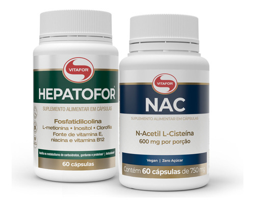 Kit Nac N-acetil L-cisteína + Hepatofor 60 Capsulas Vitafor Sabor Sem Sabor