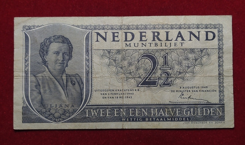 Billete 2 1/2 Gulden Holanda 1949 Países Bajos Pick 73 Raro 