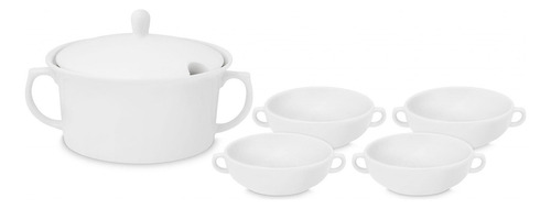 Aparelho De Sopa Em Porcelana 5 Peças Panela + Tigela Oxford Cor Branco