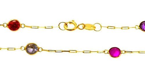 Pulseira Feminina Ouro 18k Zircônias Coloridas 0850