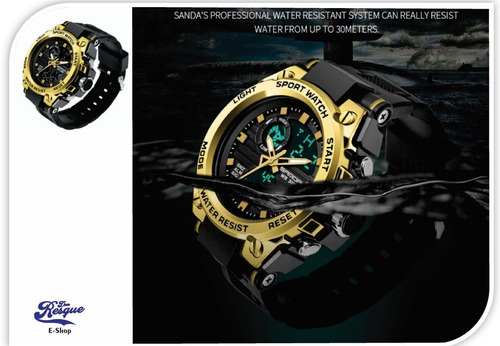 Relógio Sanda P739 Esportivo Militar Prova D' Água-dourado