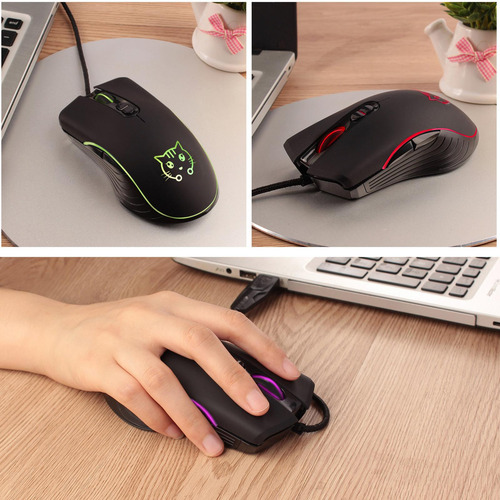 Ratón Ergonómico Para Juegos Con Cable, Luces De