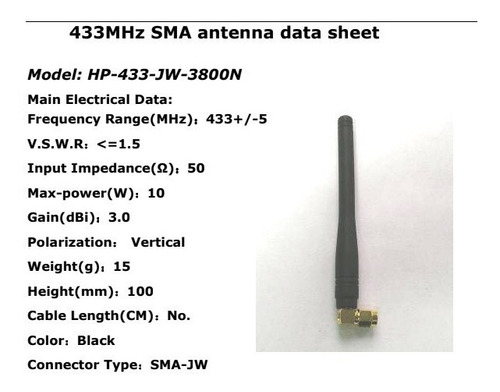 Imagen 3 de 3 de Antena 433 Mhz Sma M Radio 3dbi Omni Direccional