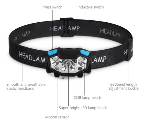 Recargables, Linterna Frontal Led De 5000 , Sensor De
