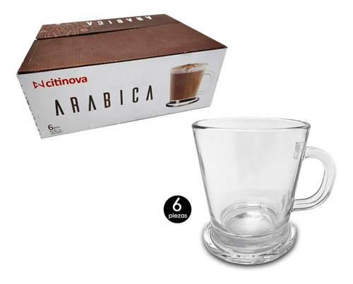 Imagen 3 de 10 de Set X6 Jarritos Mug Arabica Con Manija 180ml Vidrio Café Té
