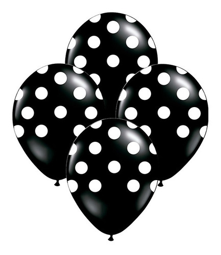 Globos A Lunares 12pul 10 Uni, Grandes Decoracion. Negro