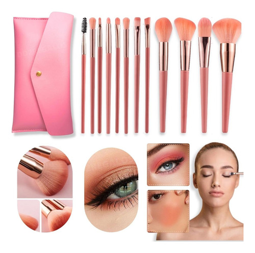 Set 12 Brochas Maquillaje Profesional C/estuche Ultra Suave 