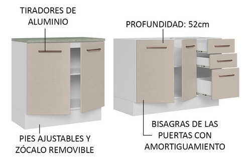 Mueble De Cocina 200cm Con Tarja Agata Blanco/crema