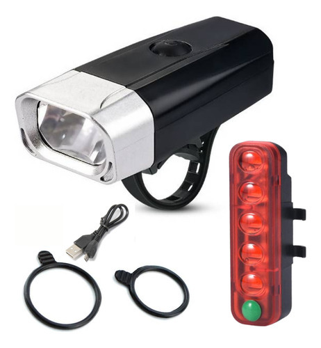 Farol Lanterna Luz Led Usb Recarregável Bike Bicicleta Bom Cor Preto