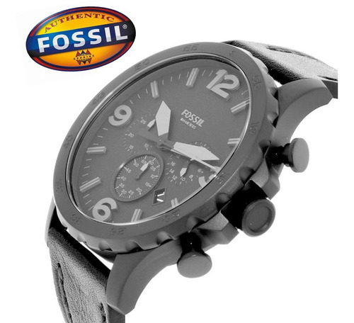 Relógio Masculino Fossil Jr1354 Pulseira Couro Social Luxo Preto Caixa 50mm Original Nota Fiscal Garantia Oferta Joclock