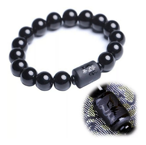 Pulseira Fengshui Pedra Obsidiana Negra Verdadeira 10mm 12mm