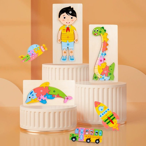 Imagen 6 de 9 de Rompecabezas Madera Para Niños 13 Piezas Figura Pez