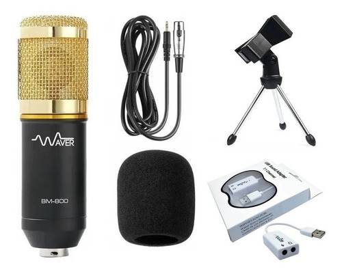 Microfone Bm800 Profissional Streaming Podcast Youtube Waver Cor Dourado