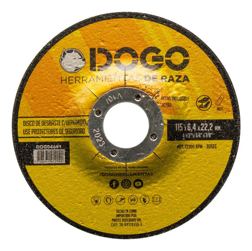 Disco Desbaste Amoladora 4.5´´ 115mm X 6.4 Dogo X10 Unidades