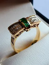 Comprar Precioso Anillo Moño Esmeraldas Y Diamantes Oro Ley 14k Dama
