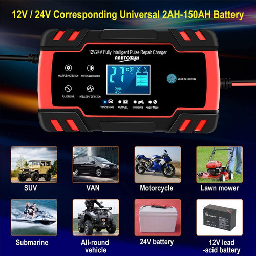 Imagen 6 de 7 de Cargador Rápido Para Inteligente Batería De Coche 12v 24v 8a
