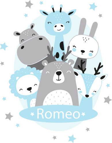 Vinilo Decorativo Animales Nordico Nombre Personalizado