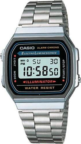 Reloj Casio A168w 1 Iluminador Plateado Digital