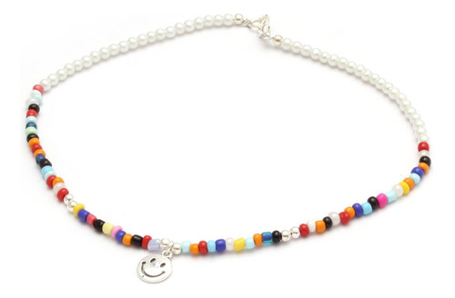 Collar Smile Perlas, Mostacillas Multicolor Y Acero Blanco