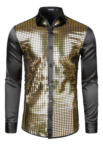 Jogal Hombres 70s Disco Party Disfraz Oro Plata Lentejuelas 