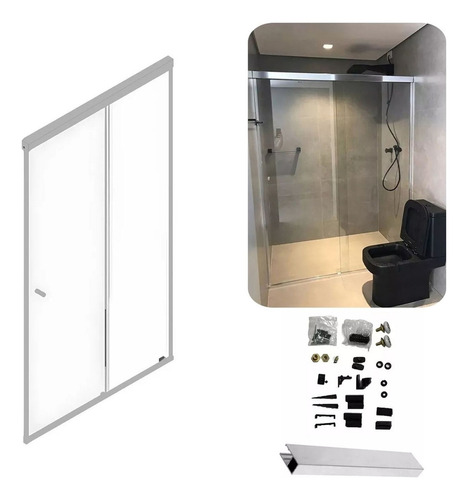 Kit Perfil Box Cortina Alumínio Cromado 1,60x1,90 S/ Vidro Liso