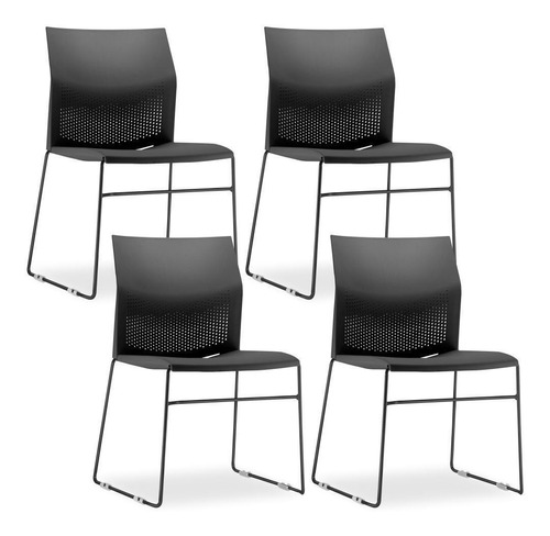 Kit 04 Cadeiras Fixa Base Preta Empilhável Conect Preto Material do estofamento Polipropileno