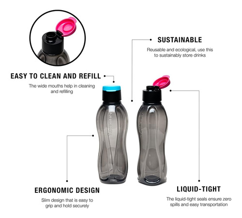 Tupperware Aquasafe Xtreme Botella Con Tapa Abatible De 1 Li