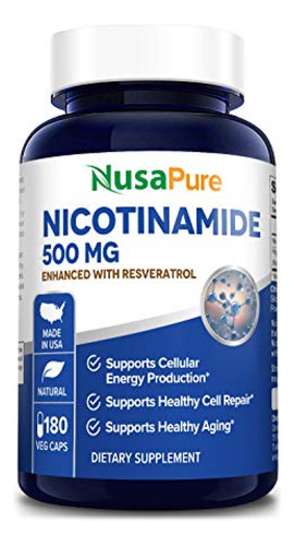 Nicotinamida Con Resveratrol 500 Mg - 180 Cápsulas Nusapure